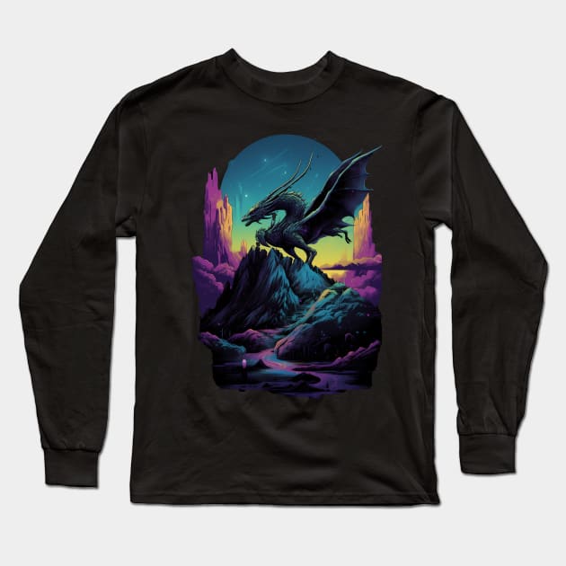 Rainbow Dragon's Lair Long Sleeve T-Shirt by ArtJourneyPro